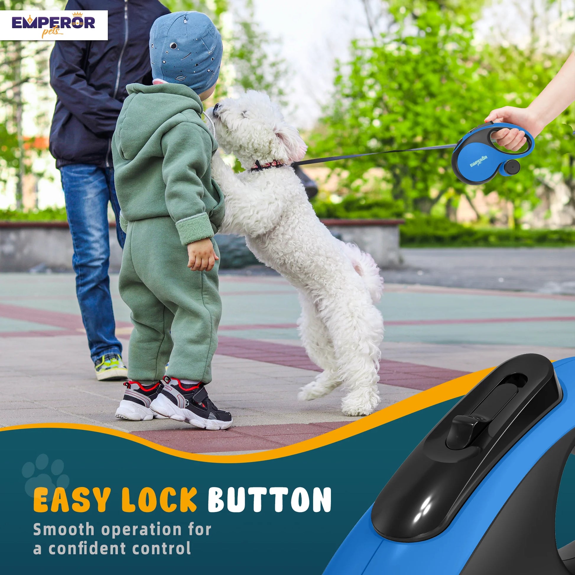 26 Ft Retractable Dog Leash Large Dogs Blue - up to 110Lbs, Heavy Duty Dog Leash Retractable 26 Ft -BL26