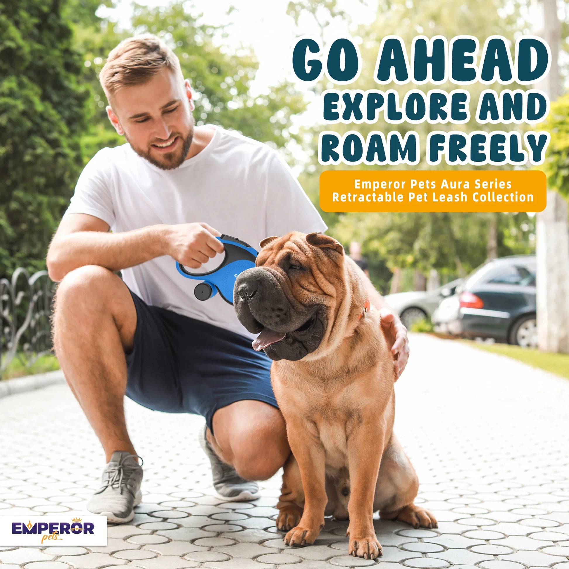 26 Ft Retractable Dog Leash Large Dogs Blue - up to 110Lbs, Heavy Duty Dog Leash Retractable 26 Ft -BL26