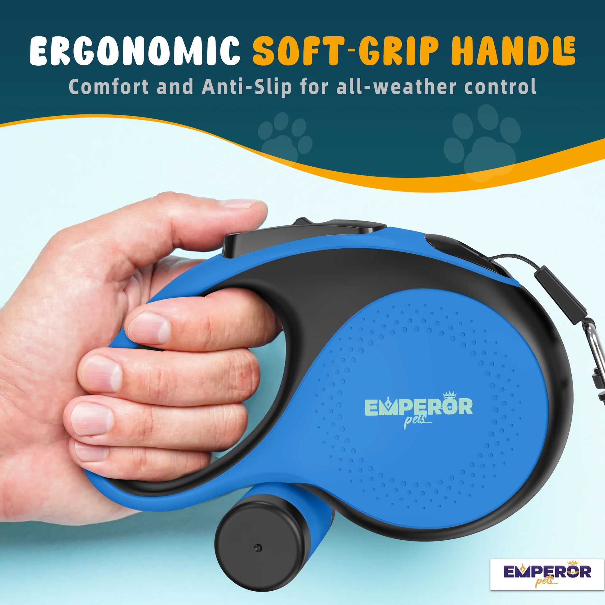 26 Ft Retractable Dog Leash Large Dogs Blue - up to 110Lbs, Heavy Duty Dog Leash Retractable 26 Ft -BL26