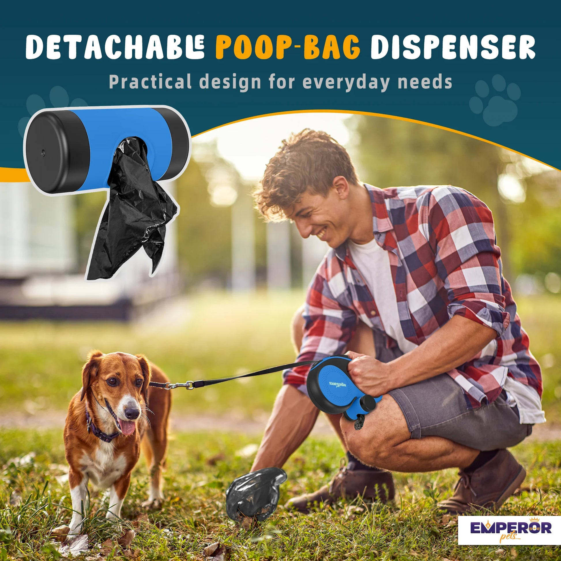 26 Ft Retractable Dog Leash Large Dogs Blue - up to 110Lbs, Heavy Duty Dog Leash Retractable 26 Ft -BL26