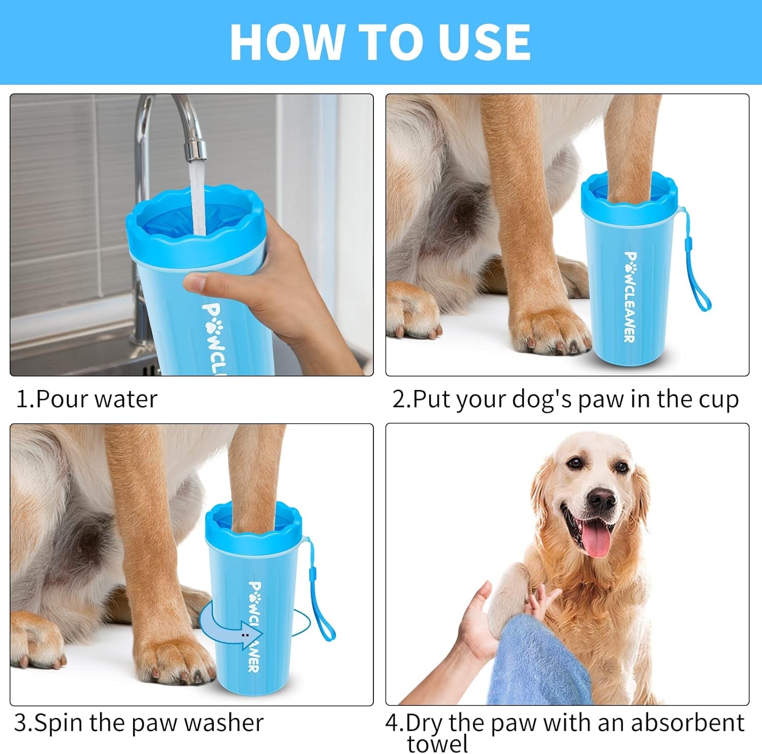 Dog Paw Cleaner with Bath Brush & Absorbent Towels - Adjustable Ring Handle For
