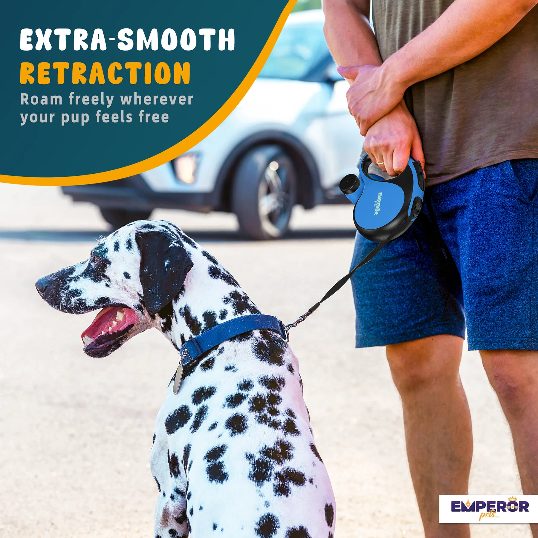 26 Ft Retractable Dog Leash Large Dogs Blue - up to 110Lbs, Heavy Duty Dog Leash Retractable 26 Ft -BL26