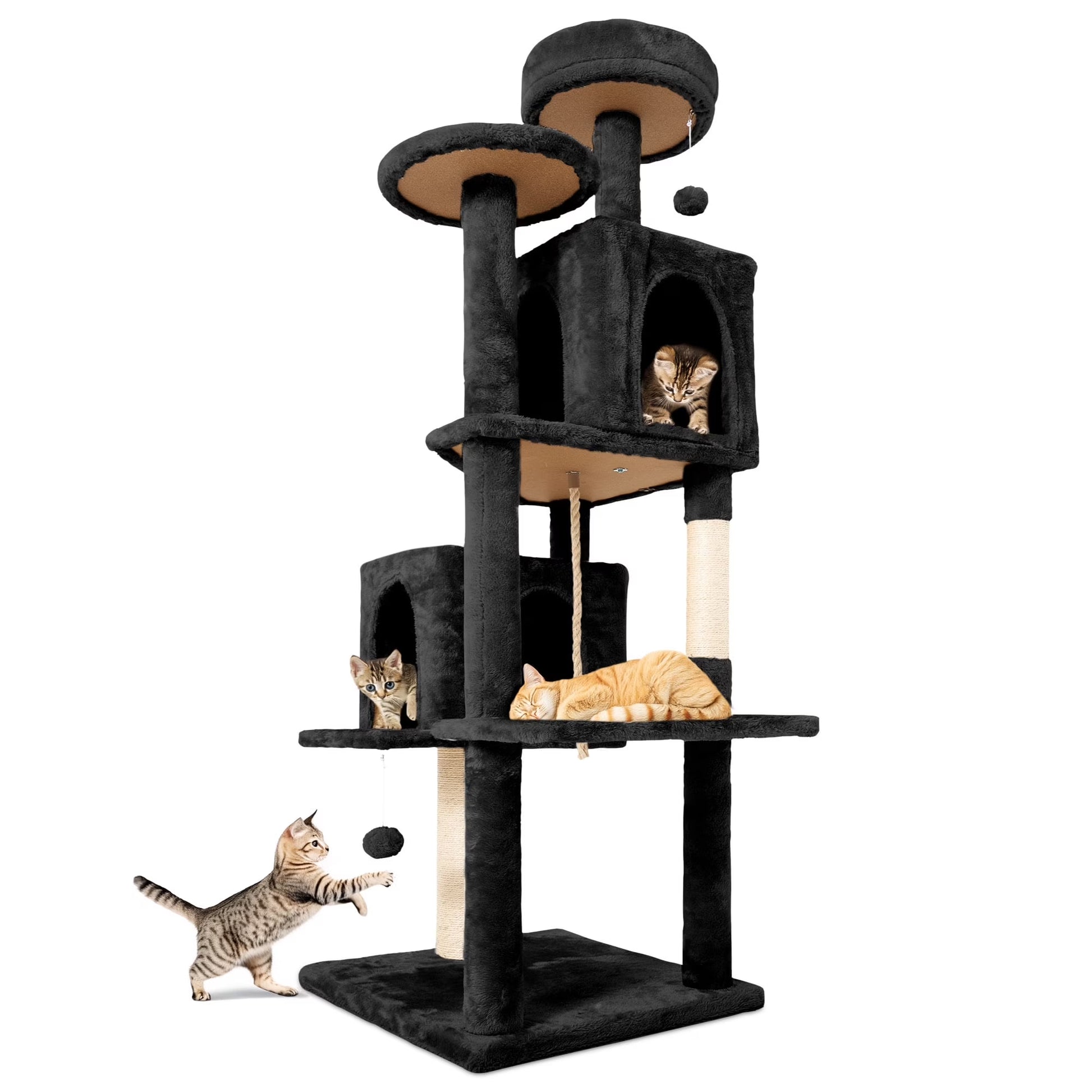 58" Cat Tree Large Cat Tower Condo W/ Multi-Level Scratching Post for All Indoor Cats, Black
