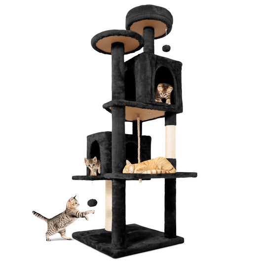 58" Cat Tree Large Cat Tower Condo W/ Multi-Level Scratching Post for All Indoor Cats, Black