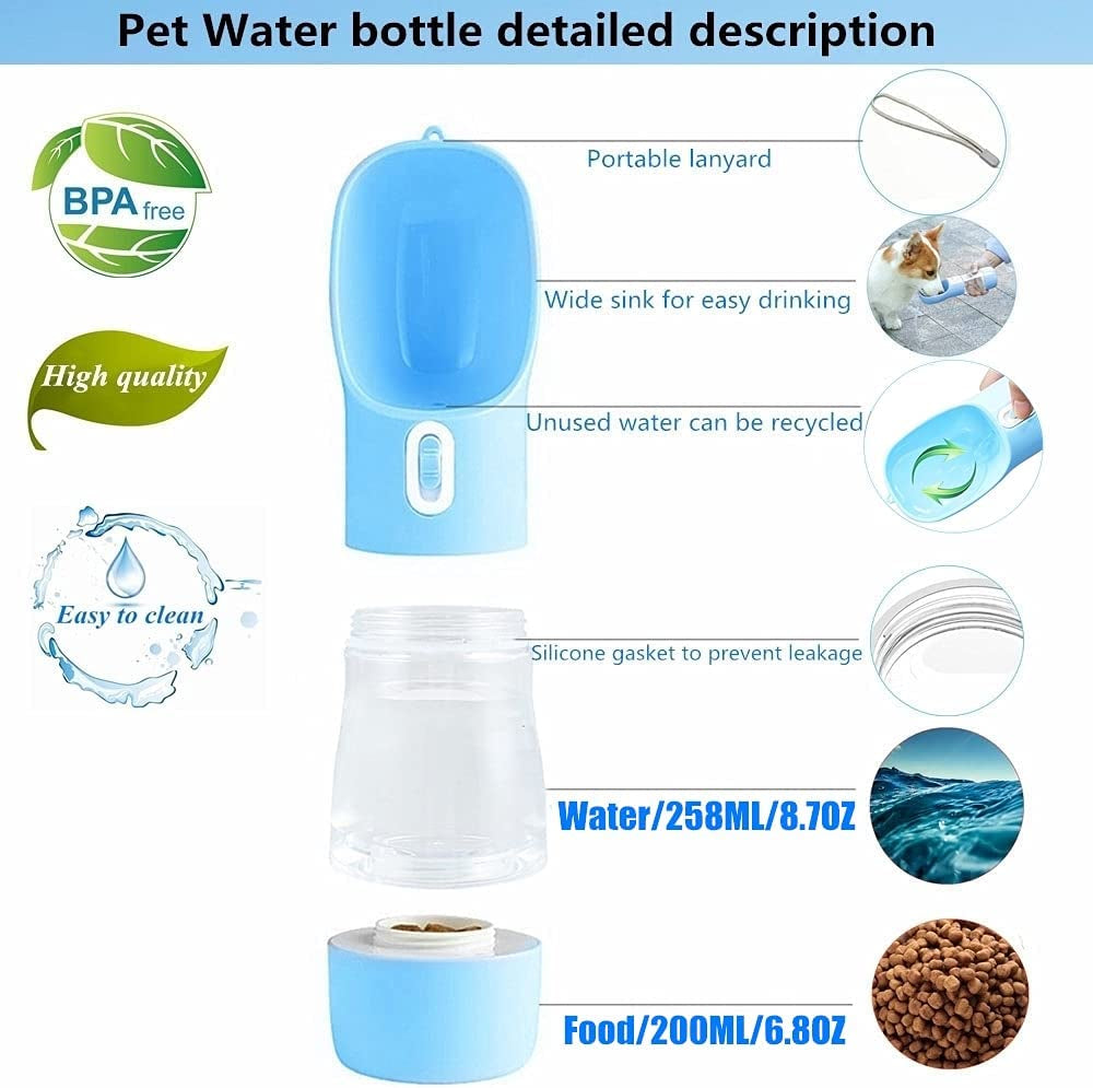 Dog Water Bottle for Walking,Dog Travel Water Bottle,Portable Dog Water Bottle,Multifunctional and Portable Dog Travel Water Dispenser with Food Container,Dog Water Bottle for Pet Outdoor Hiking