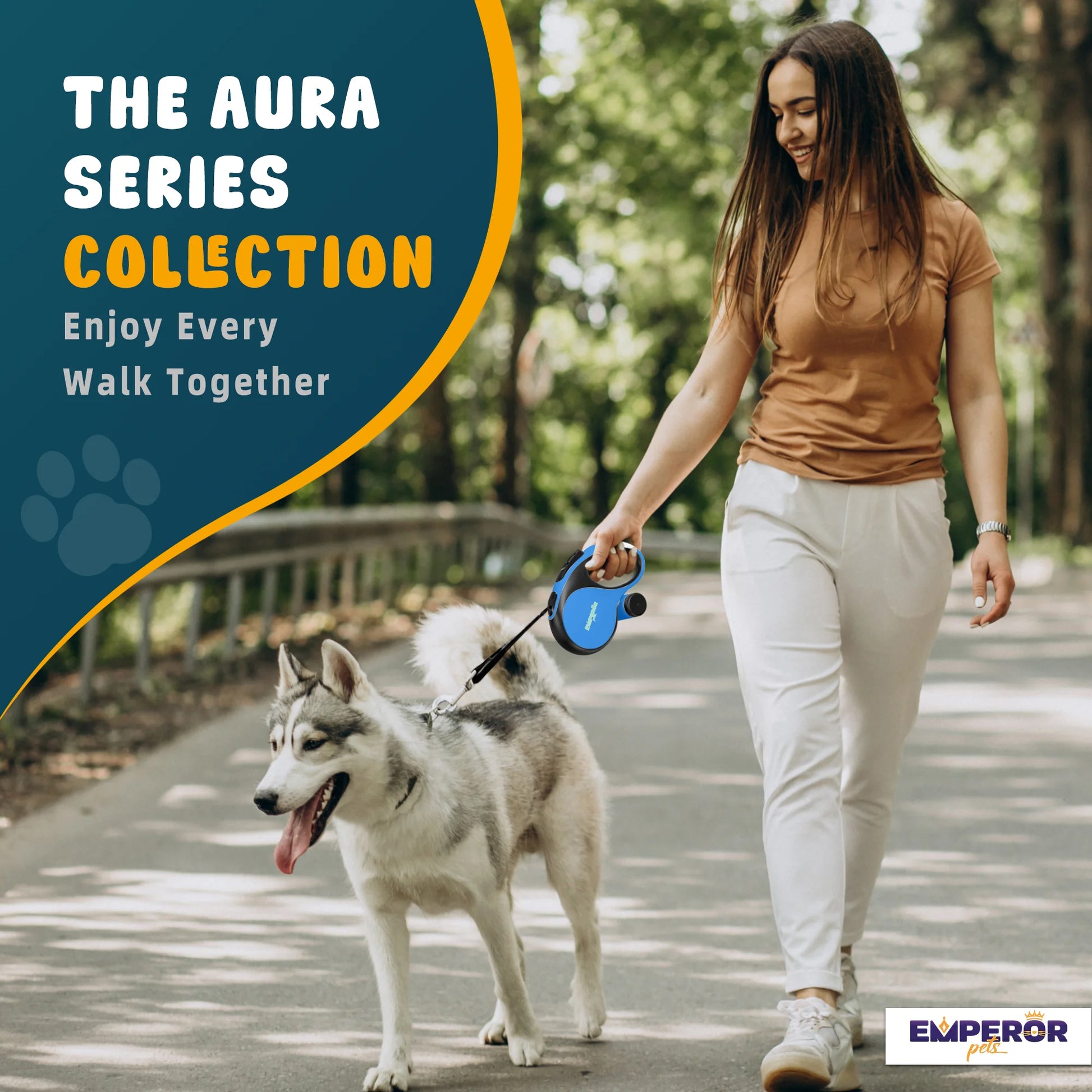 26 Ft Retractable Dog Leash Large Dogs Blue - up to 110Lbs, Heavy Duty Dog Leash Retractable 26 Ft -BL26