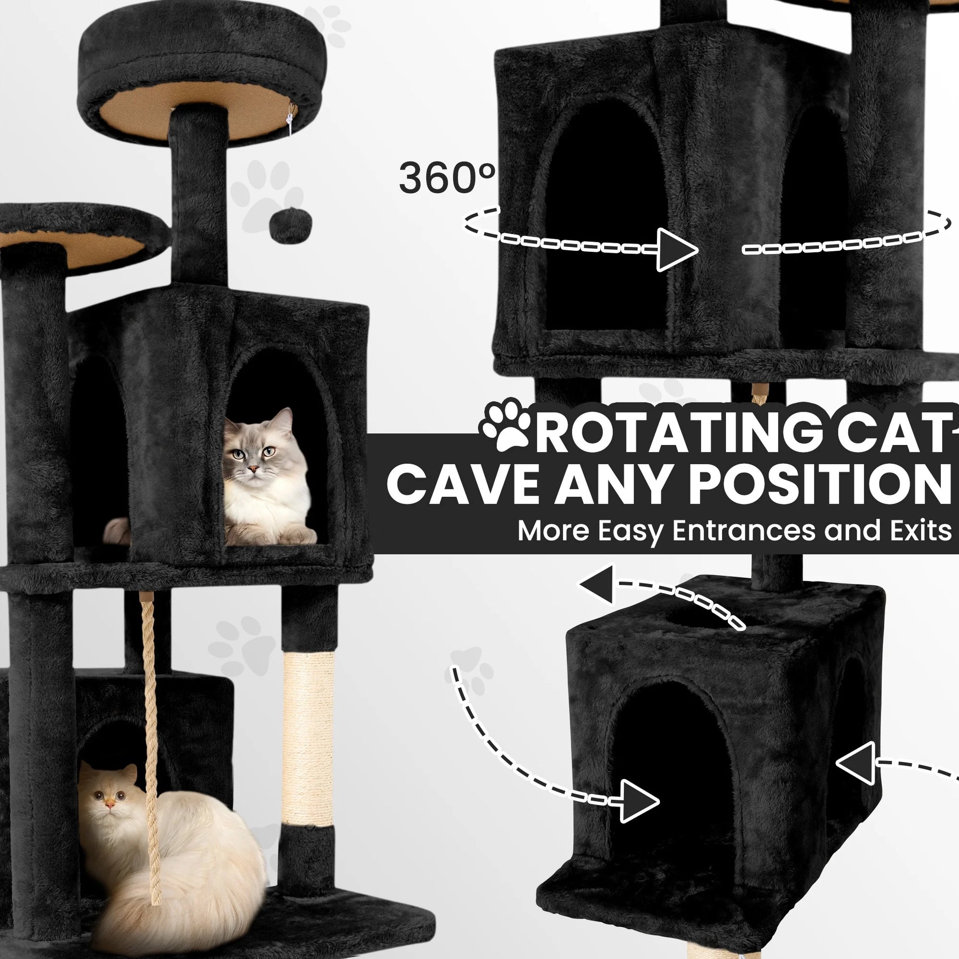 58" Cat Tree Large Cat Tower Condo W/ Multi-Level Scratching Post for All Indoor Cats, Black