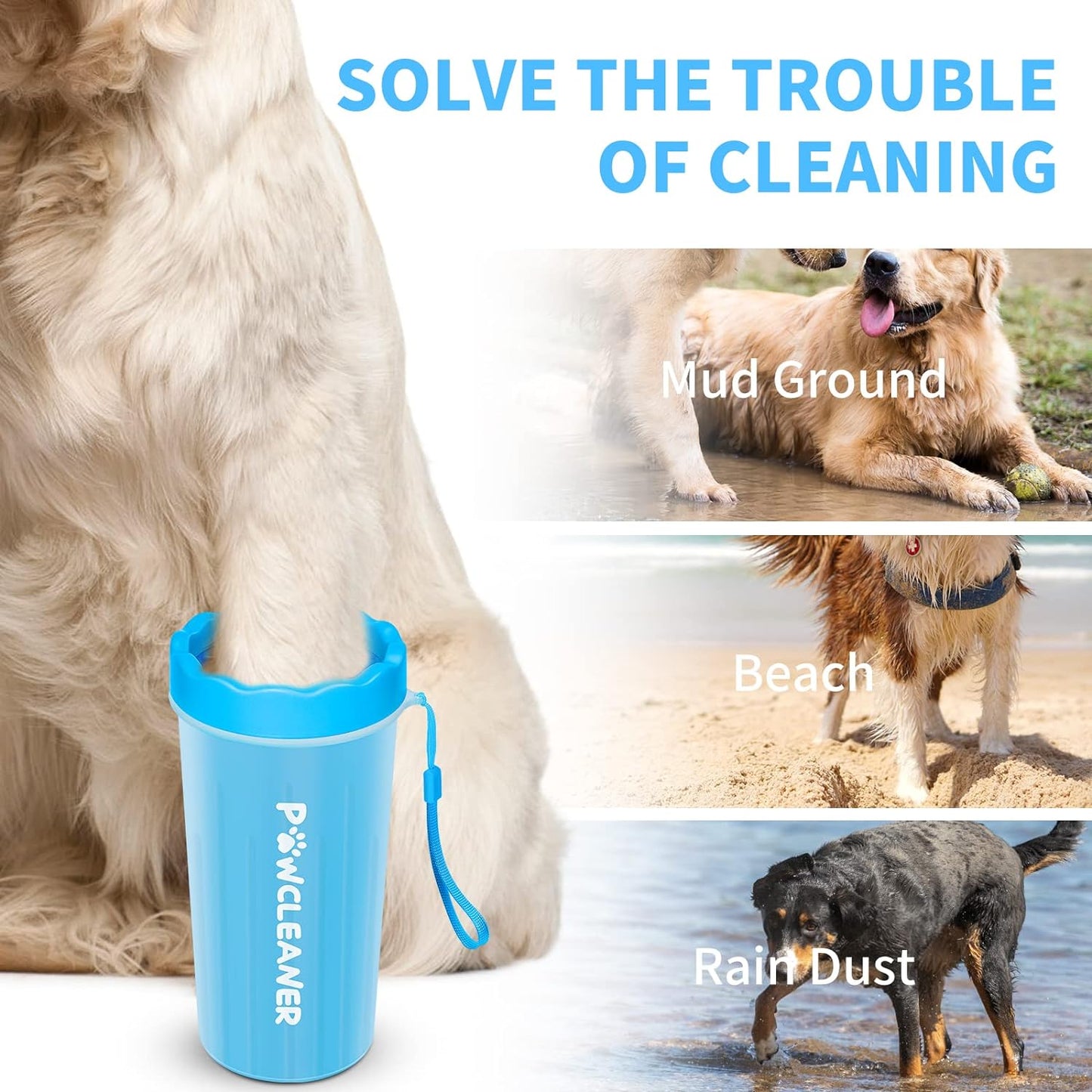 Dog Paw Cleaner with Bath Brush & Absorbent Towels - Adjustable Ring Handle For